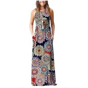 Sleeveless Bohemian Maxi Dress - Multicolor